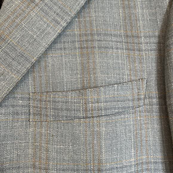 Brioni Sport Coat Nomentano Wool Silk Blue Tan Check EU 50R US 40R Blazer Jacket - Picture 7 of 16